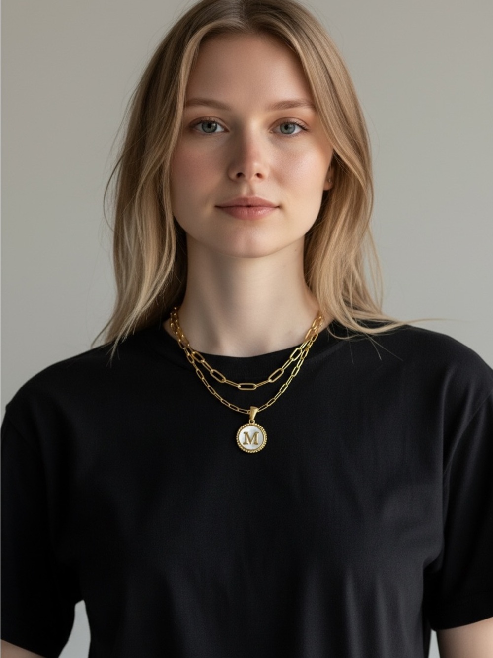 10/24 Gold Initial Pendant Necklace - M